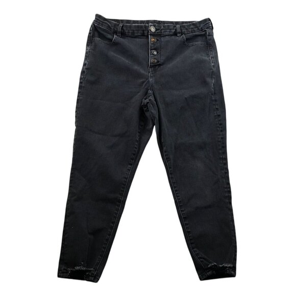 American Eagle Womens Jeans Size 14 Cropped High Rise Jeggings Button Fly Black - Picture 1 of 16